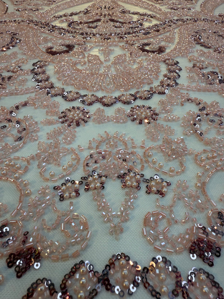 Luxury Light Pink Beaded & Sequin Embroidered Tulle Fabric – Haute Couture Bridal & Evening Wear
