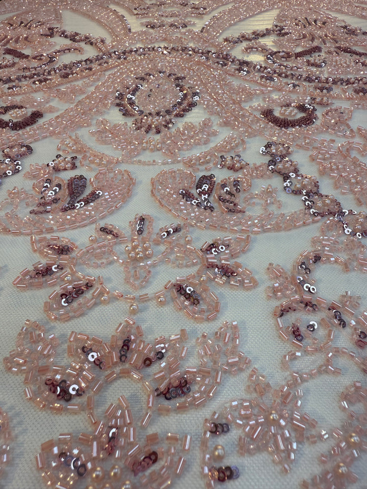 Luxury Light Pink Beaded & Sequin Embroidered Tulle Fabric – Haute Couture Bridal & Evening Wear