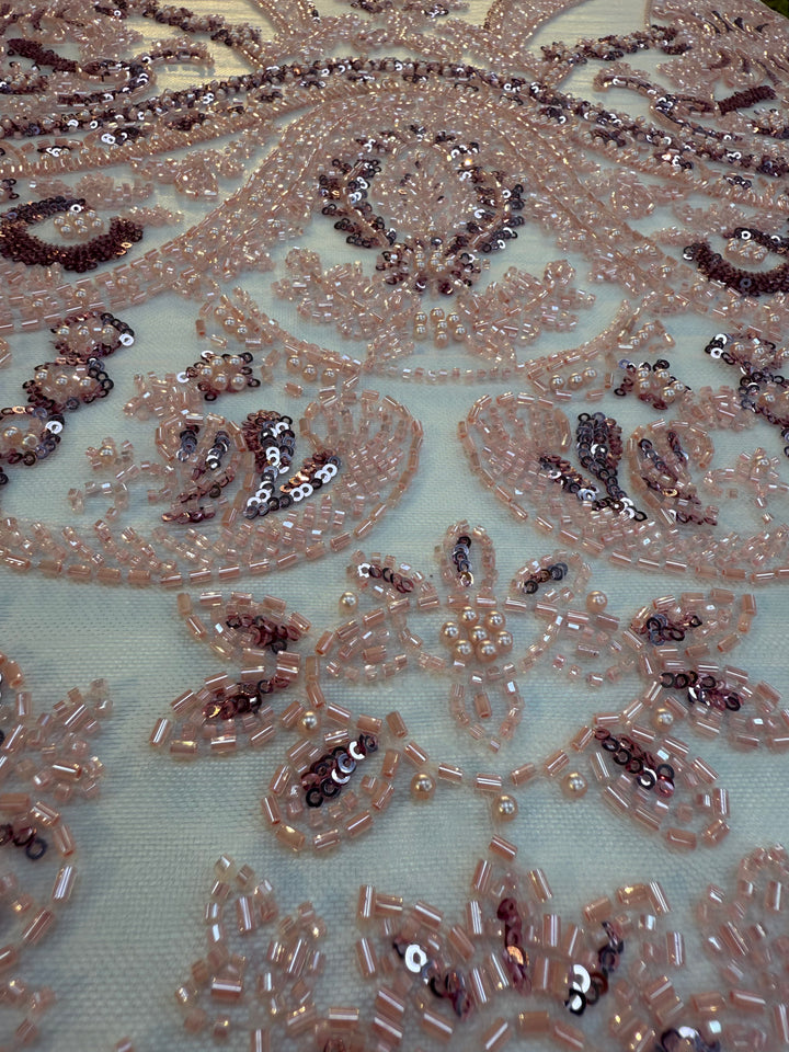 Luxury Light Pink Beaded & Sequin Embroidered Tulle Fabric – Haute Couture Bridal & Evening Wear