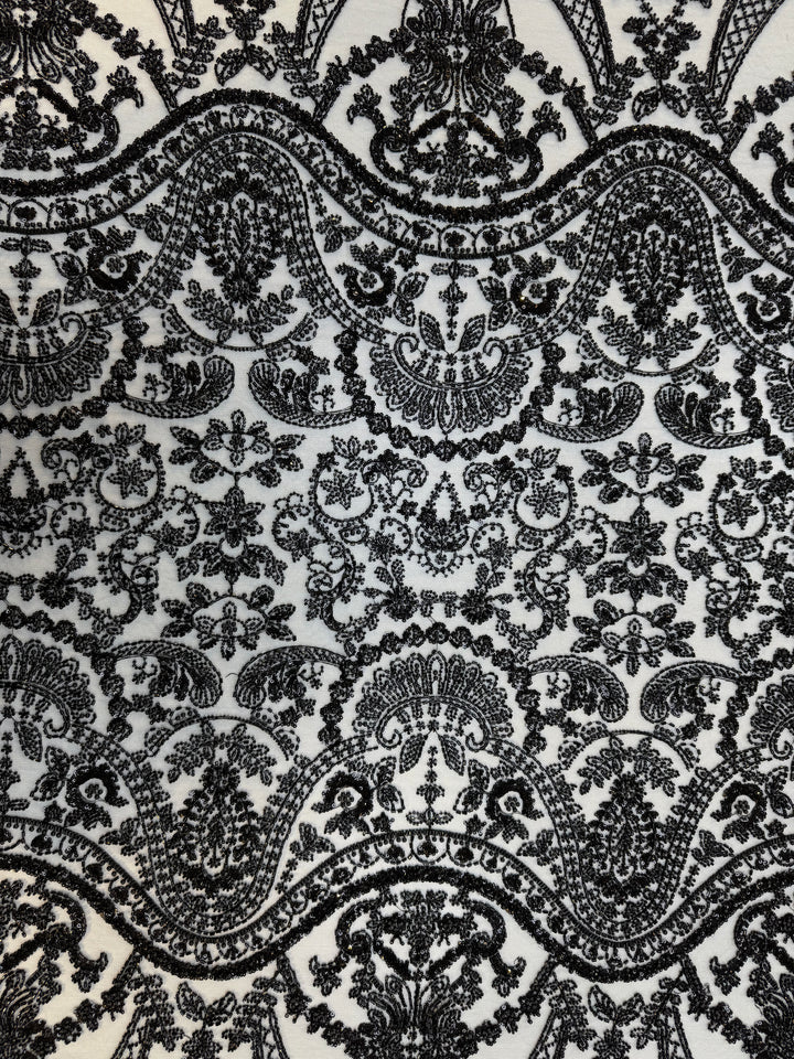 Luxury Black Sequin & Beaded Embroidered Tulle Fabric – Haute Couture Evening & Bridal Wear