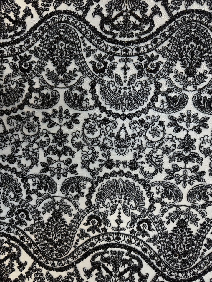 Luxury Black Sequin & Beaded Embroidered Tulle Fabric – Haute Couture Evening & Bridal Wear