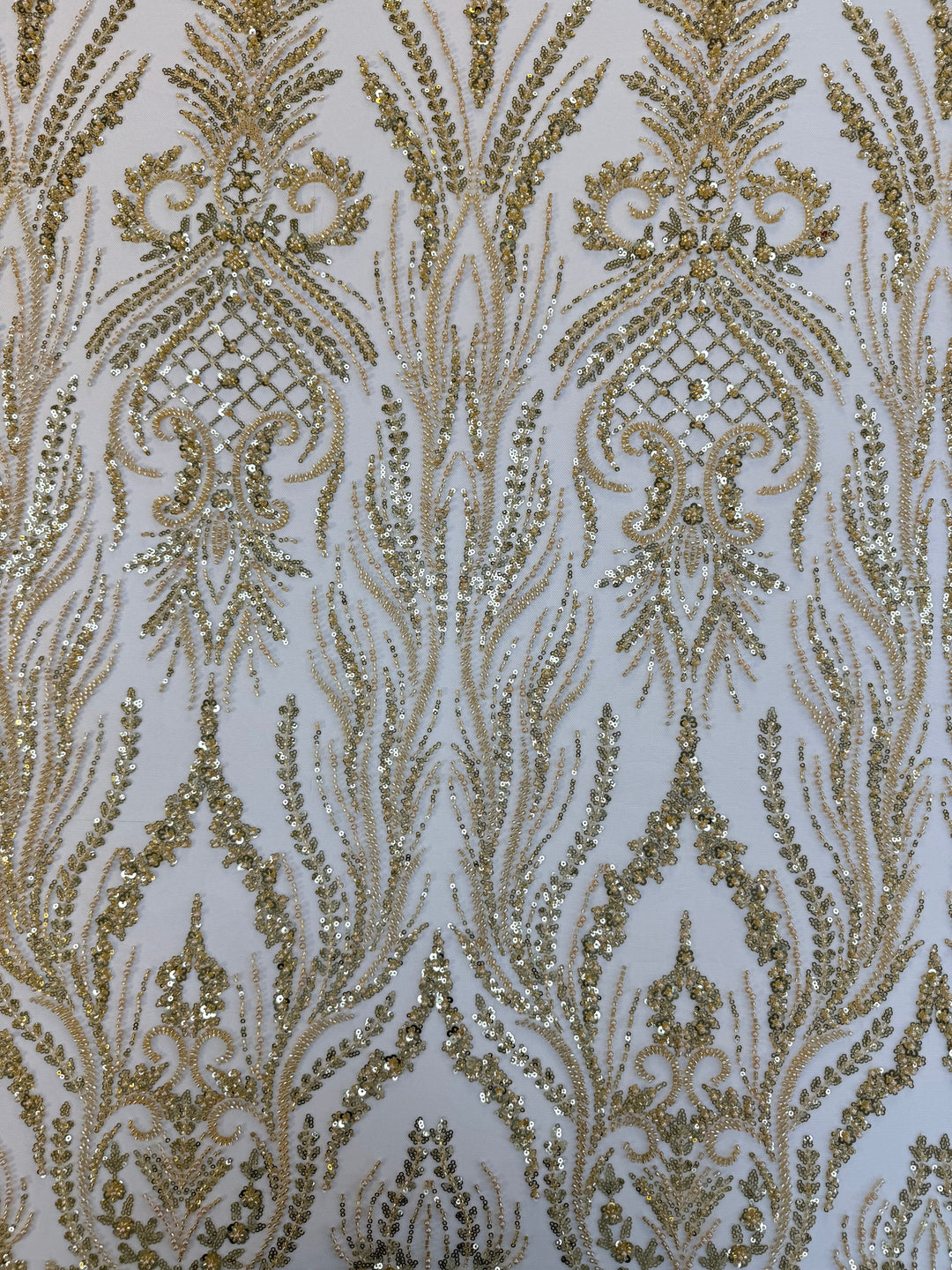 Luxury Gold Beaded & Sequin Embroidered Tulle Fabric