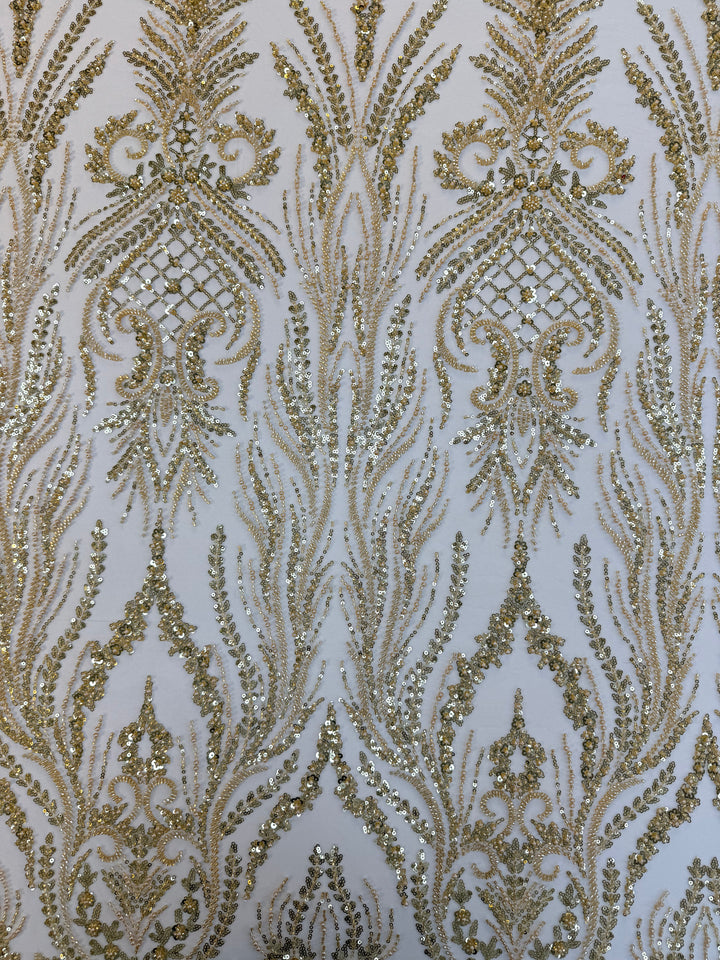 Luxury Gold Beaded & Sequin Embroidered Tulle Fabric