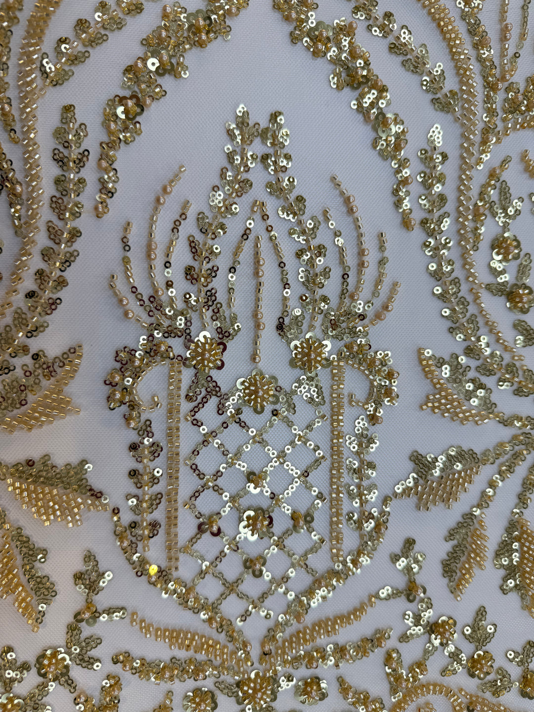 Luxury Gold Beaded & Sequin Embroidered Tulle Fabric