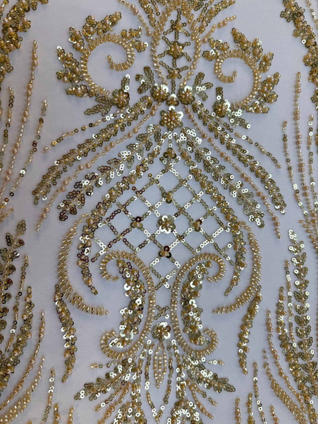 Luxury Gold Beaded & Sequin Embroidered Tulle Fabric