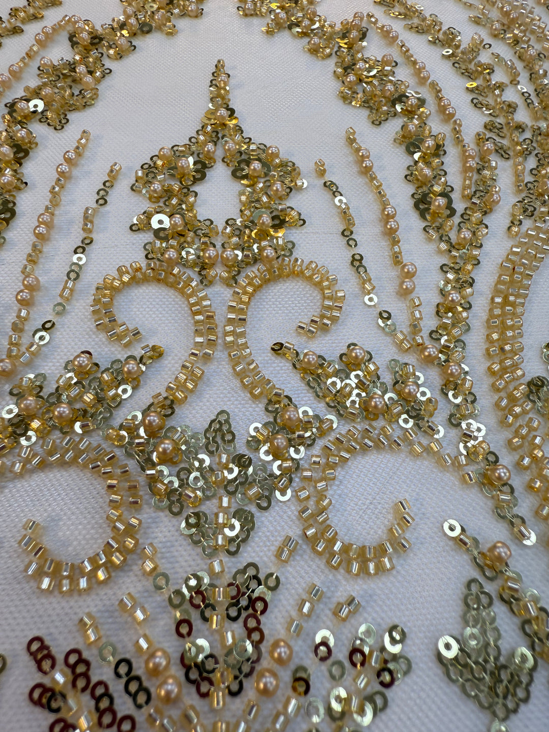 Luxury Gold Beaded & Sequin Embroidered Tulle Fabric
