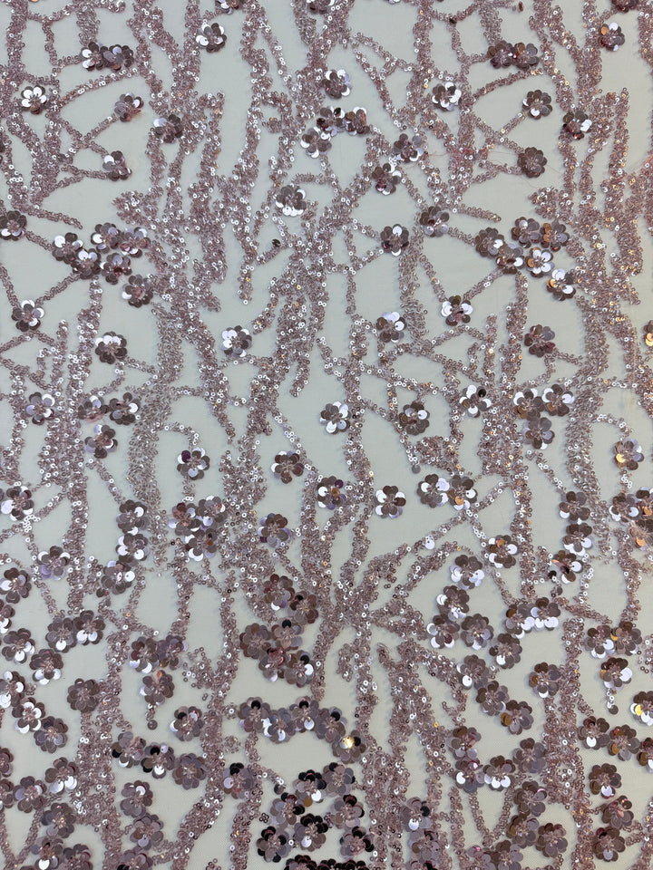 Luxury Dusty Rose Sequin Floral Embroidered Tulle – Couture Beaded Fabric