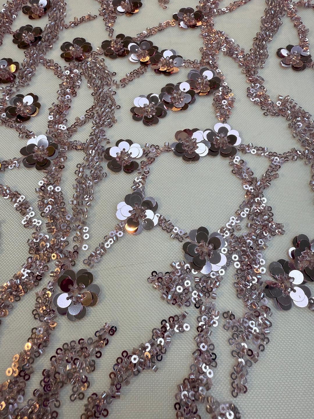 Luxury Dusty Rose Sequin Floral Embroidered Tulle – Couture Beaded Fabric