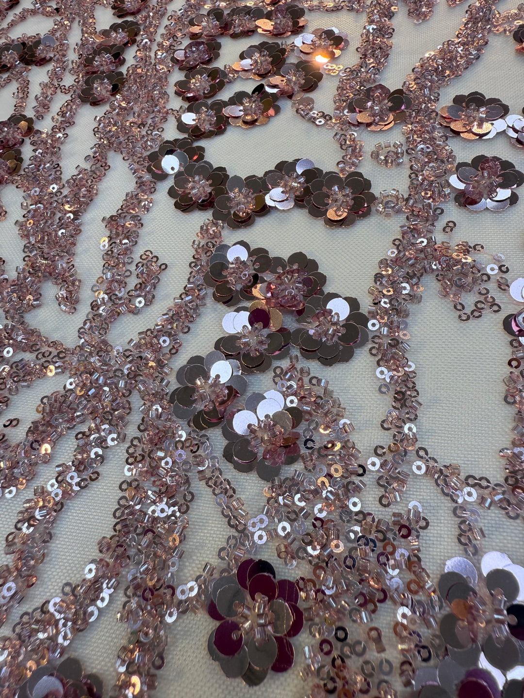 Luxury Dusty Rose Sequin Floral Embroidered Tulle – Couture Beaded Fabric