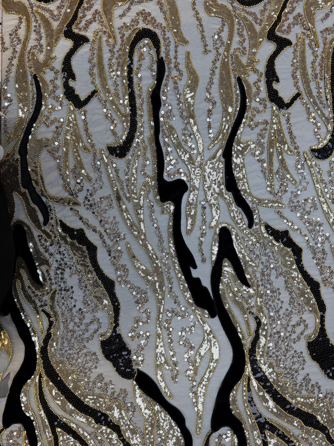 Luxury Beaded Tulle Fabric with Stone, Sequin & Velvet Embroidery – Couture Textile