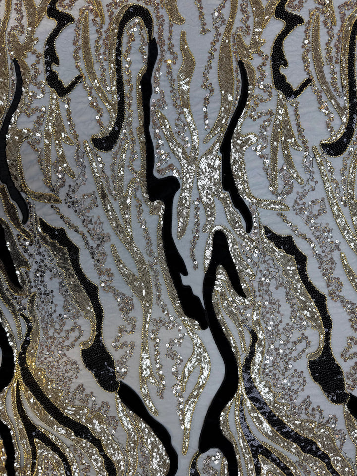 Luxury Beaded Tulle Fabric with Stone, Sequin & Velvet Embroidery – Couture Textile
