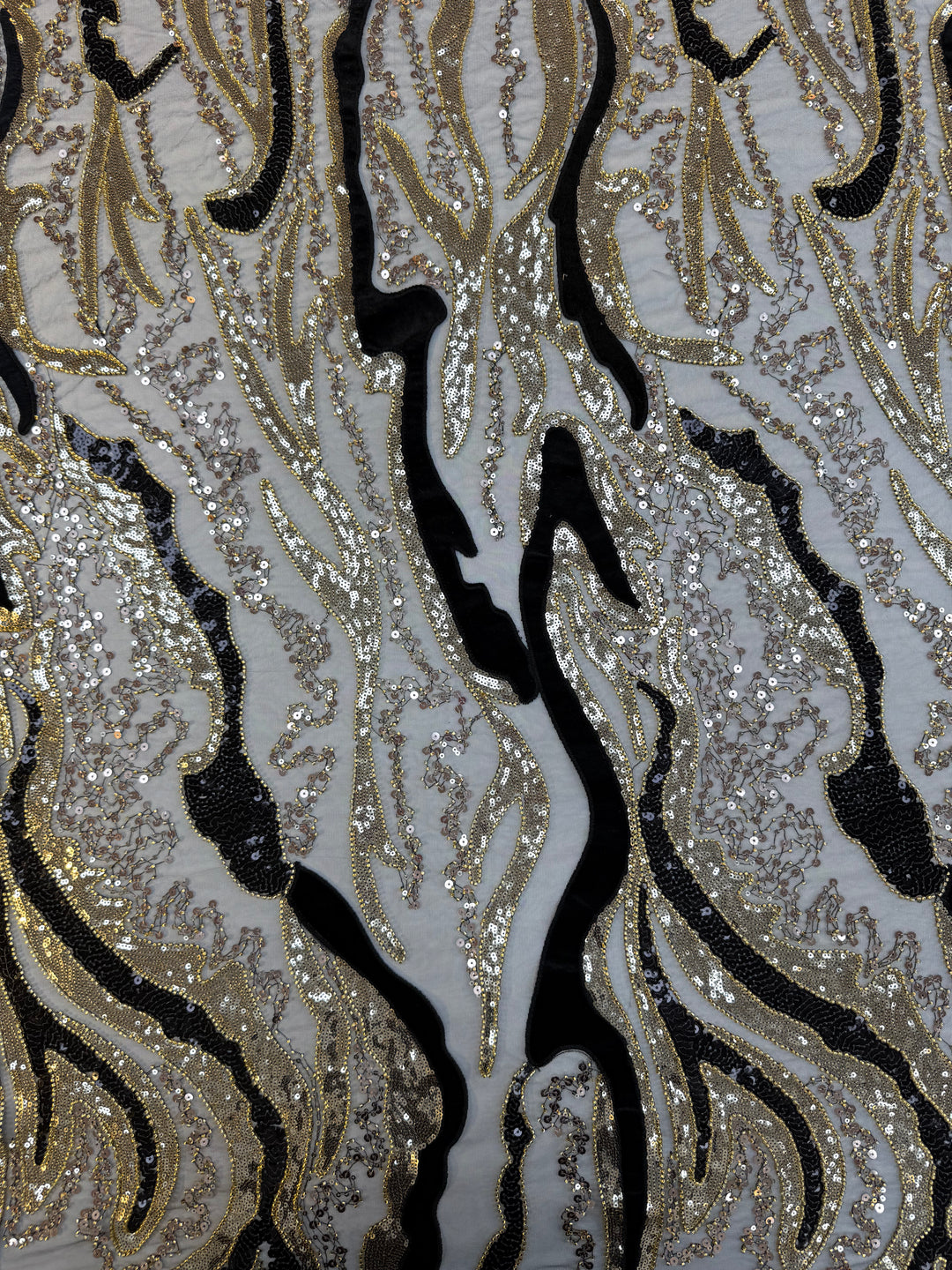 Luxury Beaded Tulle Fabric with Stone, Sequin & Velvet Embroidery – Couture Textile