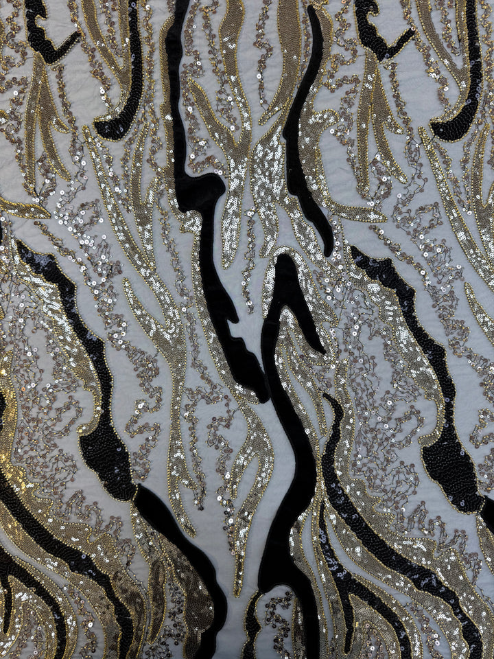 Luxury Beaded Tulle Fabric with Stone, Sequin & Velvet Embroidery – Couture Textile