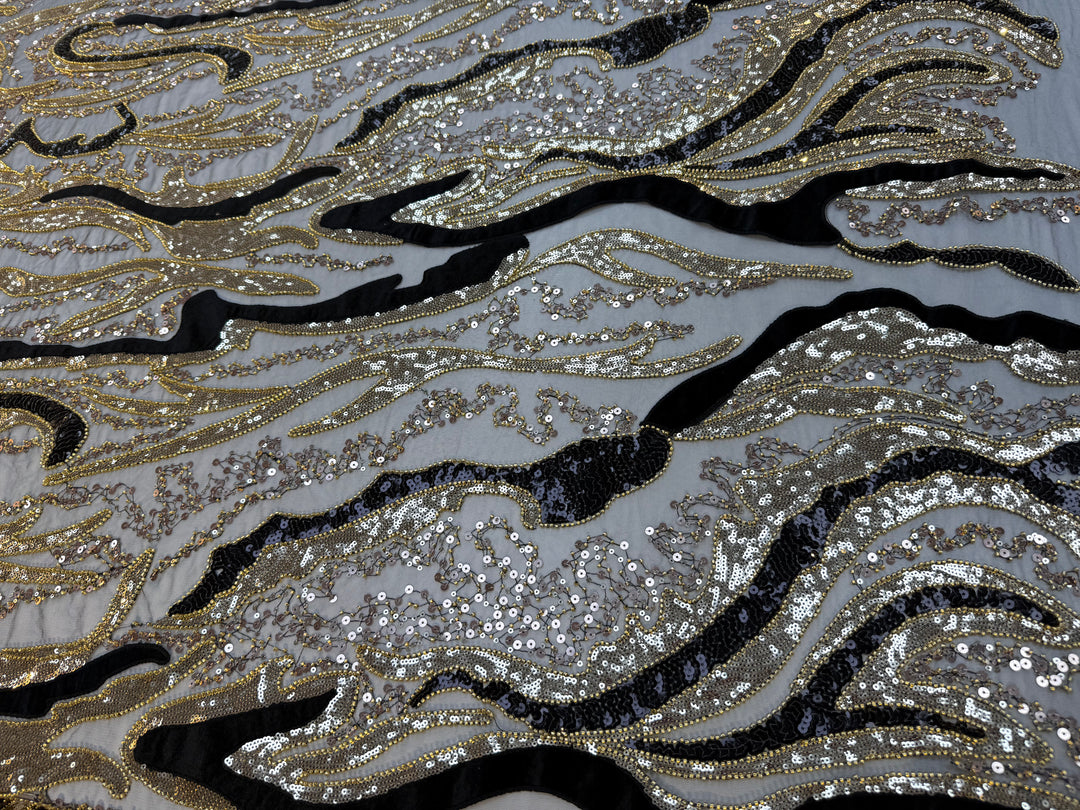Luxury Beaded Tulle Fabric with Stone, Sequin & Velvet Embroidery – Couture Textile