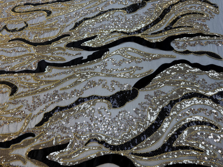Luxury Beaded Tulle Fabric with Stone, Sequin & Velvet Embroidery – Couture Textile