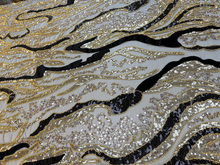 Luxury Beaded Tulle Fabric with Stone, Sequin & Velvet Embroidery – Couture Textile