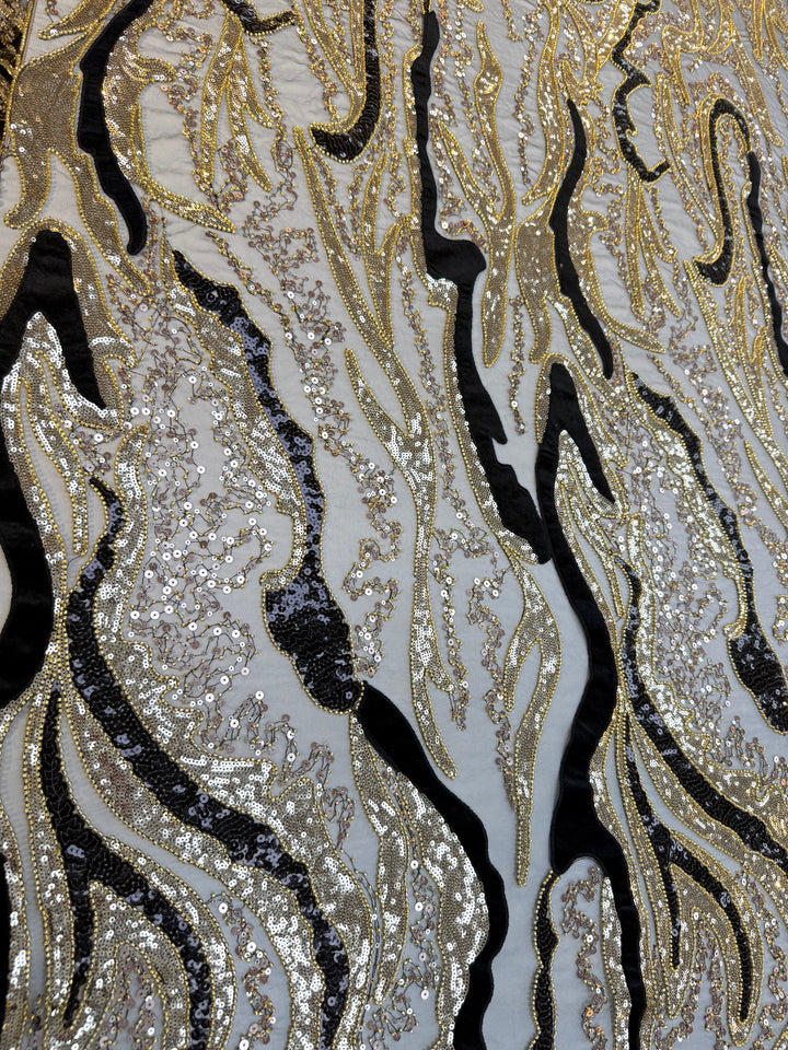 Luxury Beaded Tulle Fabric with Stone, Sequin & Velvet Embroidery – Couture Textile