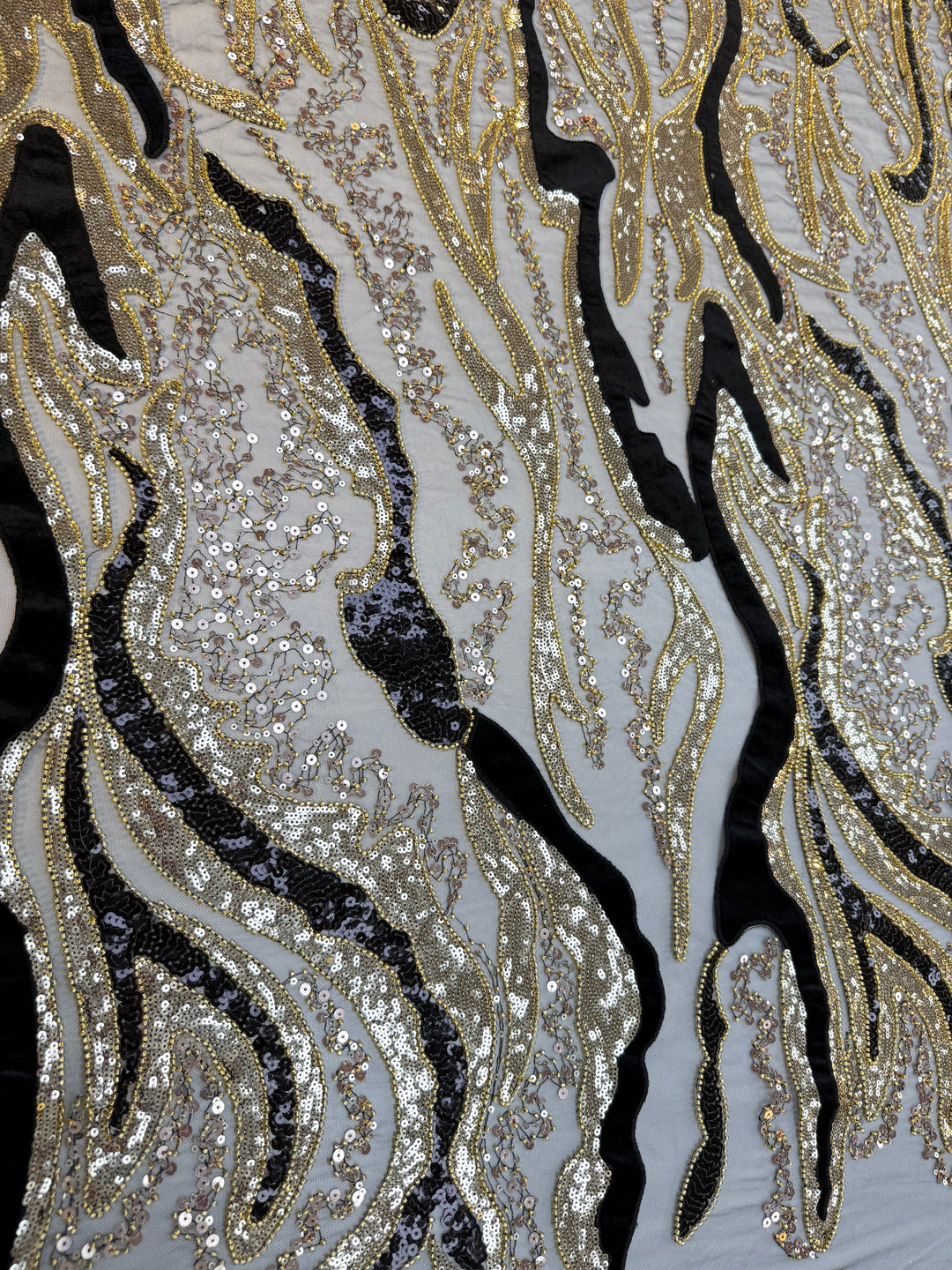 Luxury Beaded Tulle Fabric with Stone, Sequin & Velvet Embroidery – Couture Textile