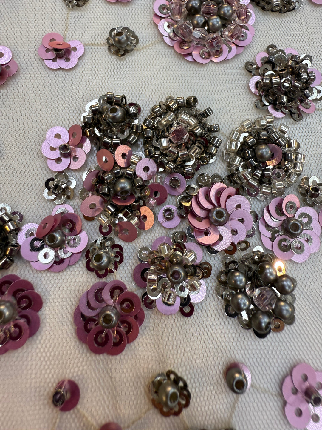 Luxury Lavender Floral Sequin Fabric – Hand-Embroidered with Metallic Beads