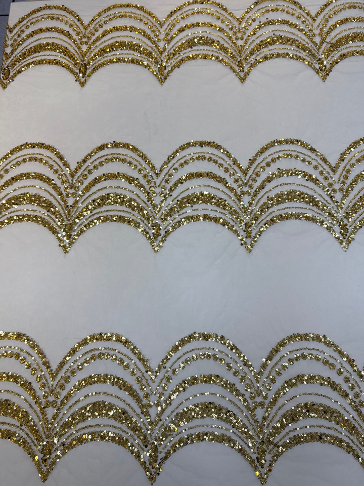 Luxury Gold Scallop Wave Sequin Fabric – Couture Evening & Bridal Wear