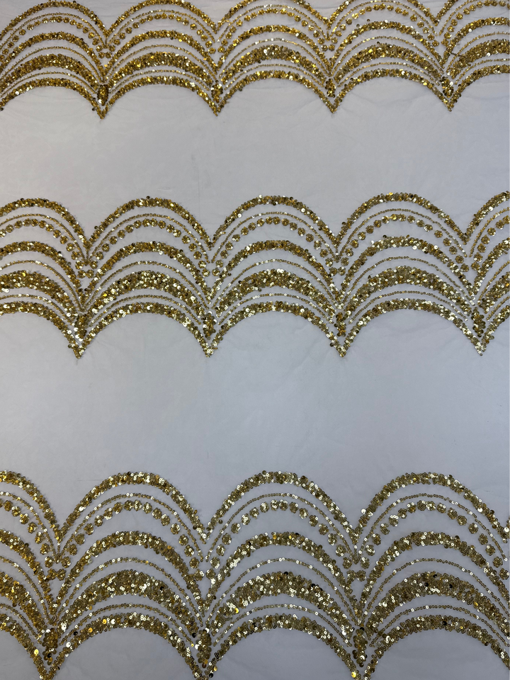 Luxury Gold Scallop Wave Sequin Fabric – Couture Evening & Bridal Wear