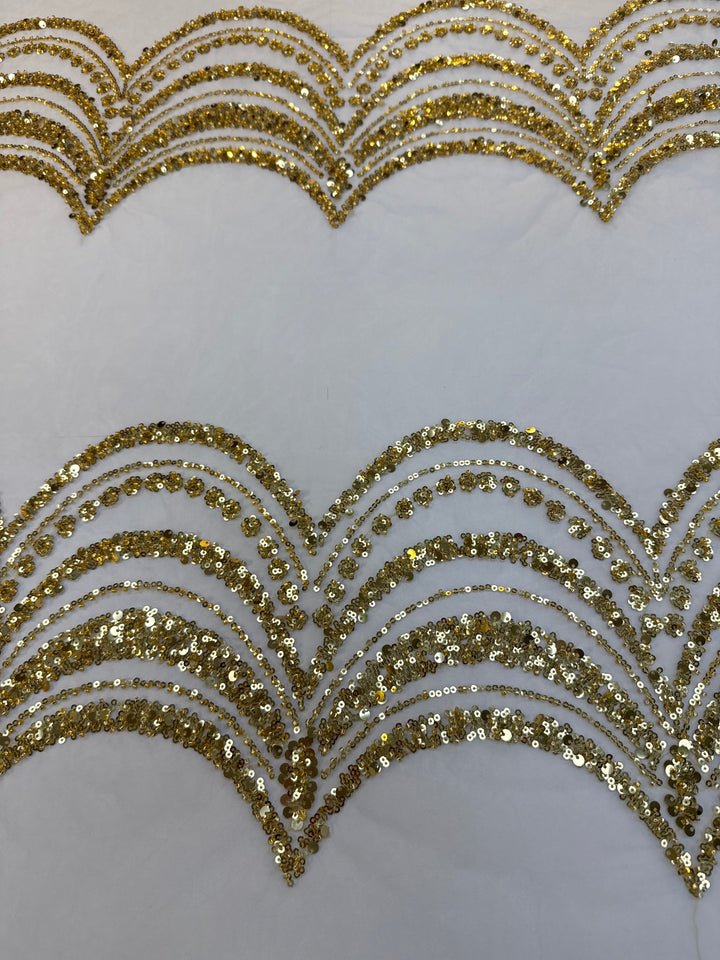 Luxury Gold Scallop Wave Sequin Fabric – Couture Evening & Bridal Wear