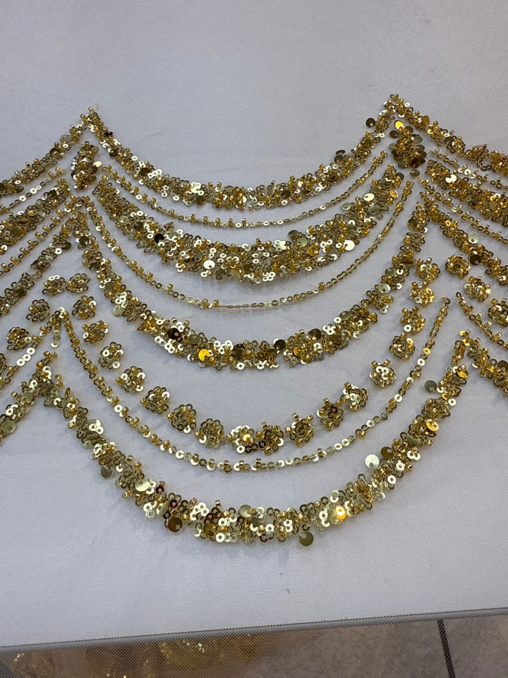 Luxury Gold Scallop Wave Sequin Fabric – Couture Evening & Bridal Wear