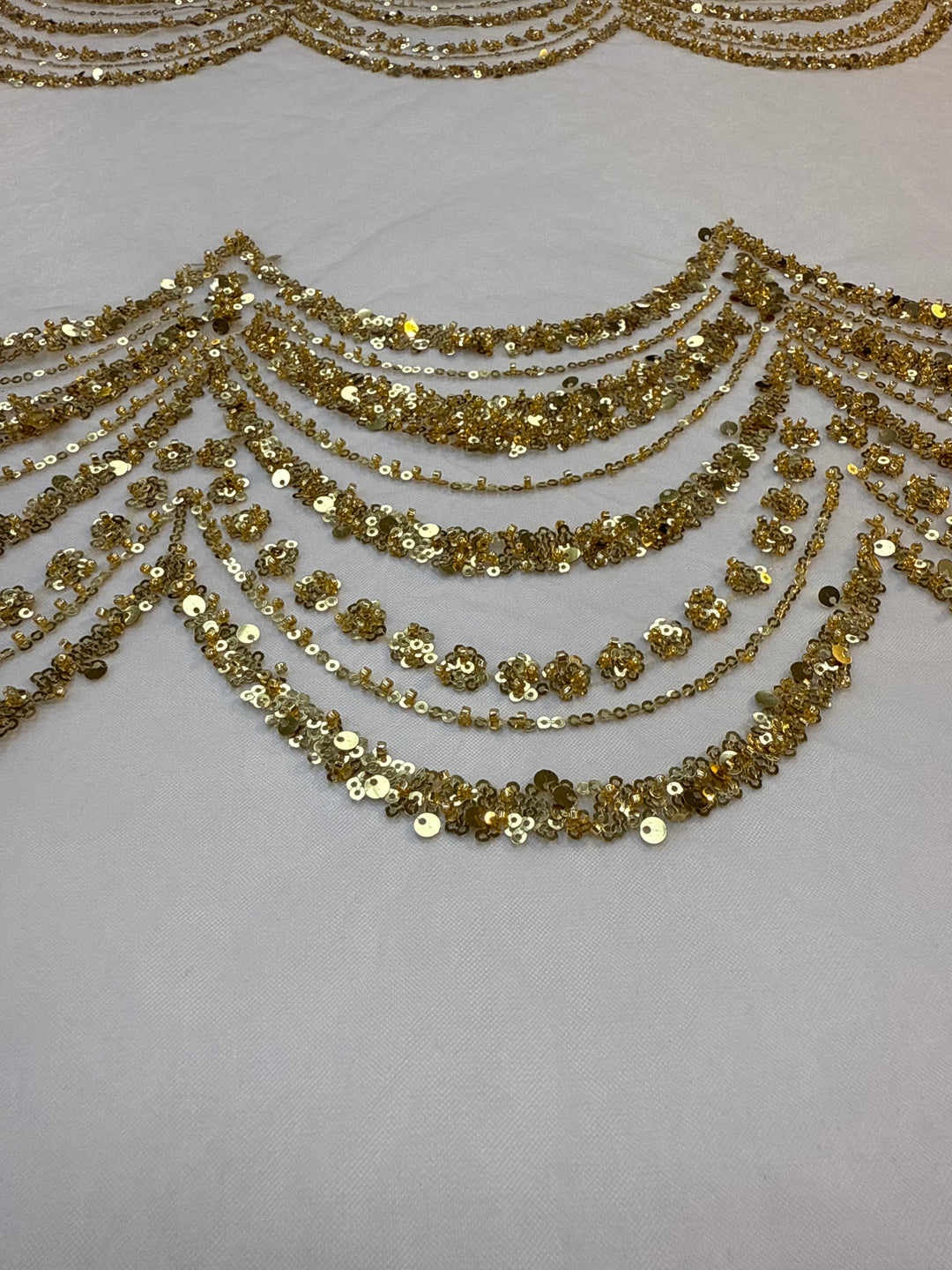 Luxury Gold Scallop Wave Sequin Fabric – Couture Evening & Bridal Wear