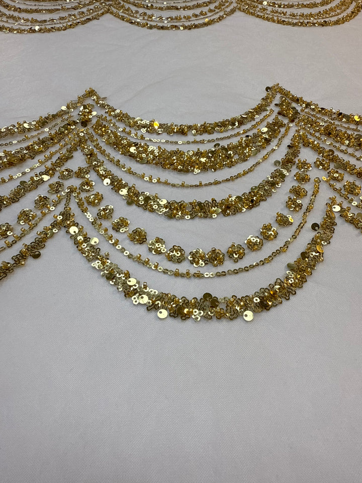 Luxury Gold Scallop Wave Sequin Fabric – Couture Evening & Bridal Wear
