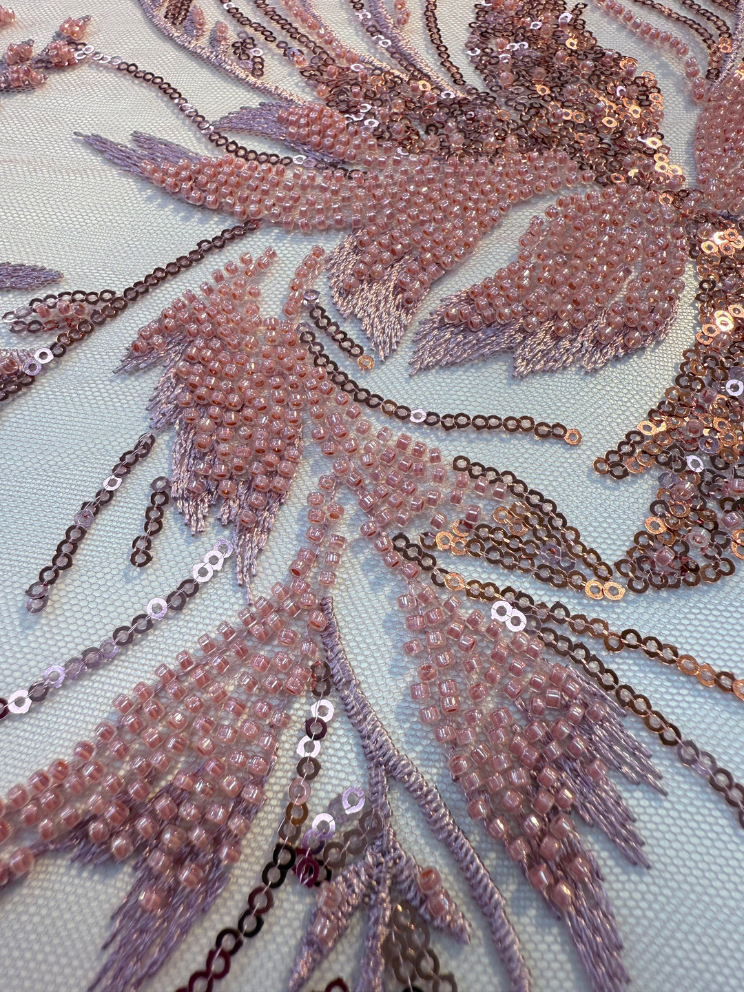 Luxury Dusty Rose Sequin Embroidered Tulle Fabric – Haute Couture Bridal & Evening Wear (1 Piece = 2.5 Meter)