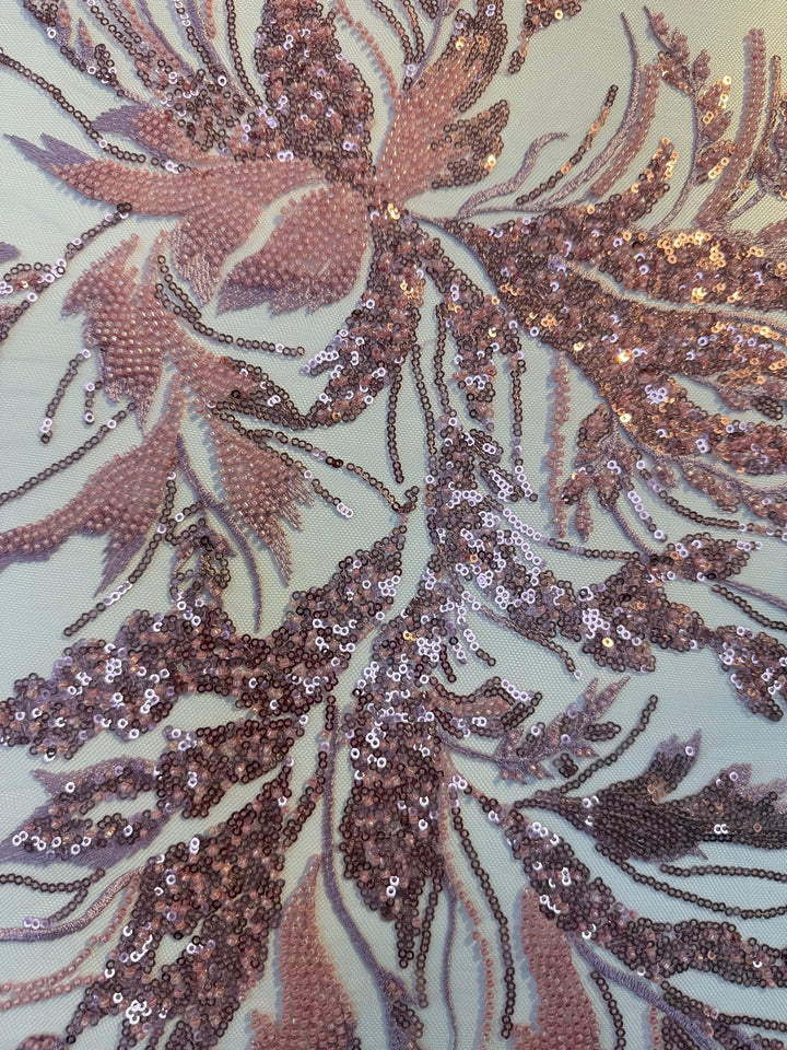 Luxury Dusty Rose Sequin Embroidered Tulle Fabric – Haute Couture Bridal & Evening Wear (1 Piece = 2.5 Meter)