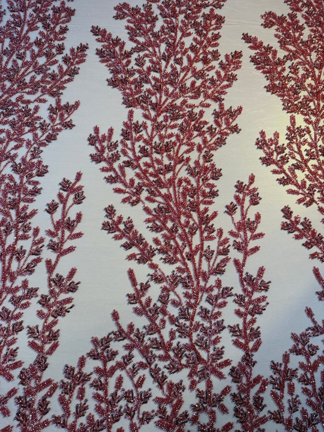 000Luxury Burgundy Beaded Tulle with Stones & Pearls – Handcrafted Couture Fabric for Evening & Bridal Gowns( 1 Piece = 2 Meter)