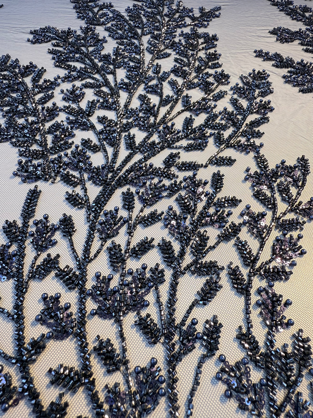 Luxury Navy Beaded Sequin Lace Fabric – Haute Couture Embroidery for Evening Gowns & Dresses ( 1 Piece = 2.5 Meter)