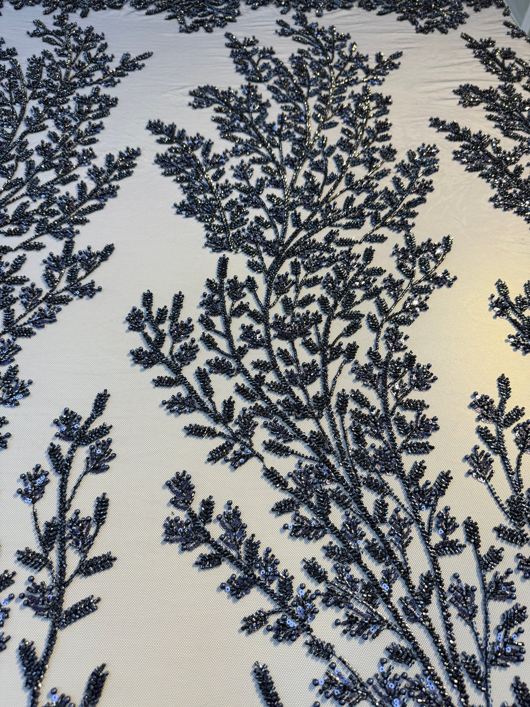 Luxury Navy Beaded Sequin Lace Fabric – Haute Couture Embroidery for Evening Gowns & Dresses ( 1 Piece = 2.5 Meter)
