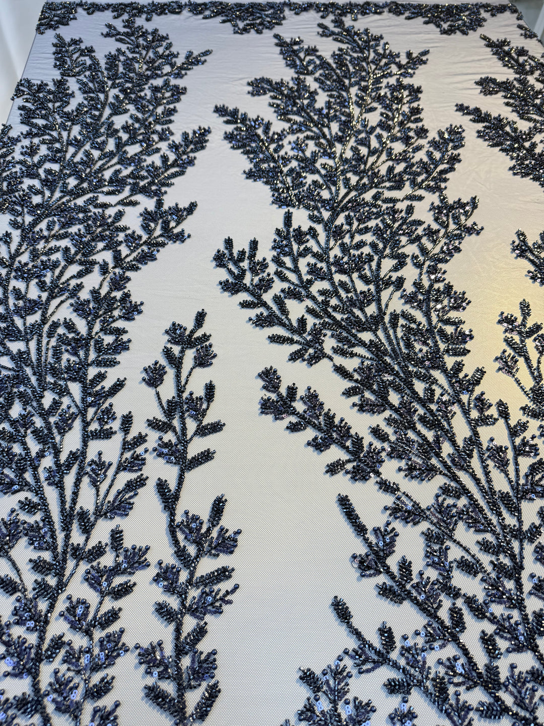 Luxury Navy Beaded Sequin Lace Fabric – Haute Couture Embroidery for Evening Gowns & Dresses ( 1 Piece = 2.5 Meter)