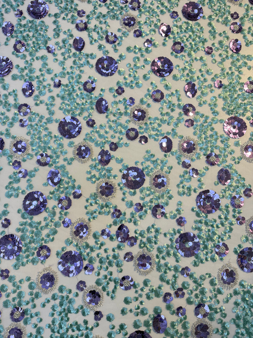 Luxury Purple & Aqua Floral Sequin Embroidered Tulle Fabric – Haute Couture Exclusive