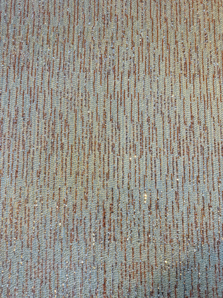 Brown Gold & Champagne Striped Sequin Beaded Fabric – Luxury Haute Couture Mesh (1 Piece = 2 Meter)