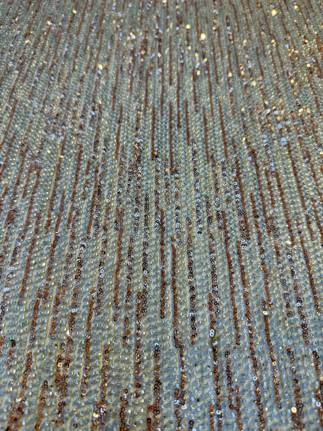 Brown Gold & Champagne Striped Sequin Beaded Fabric – Luxury Haute Couture Mesh (1 Piece = 2 Meter)