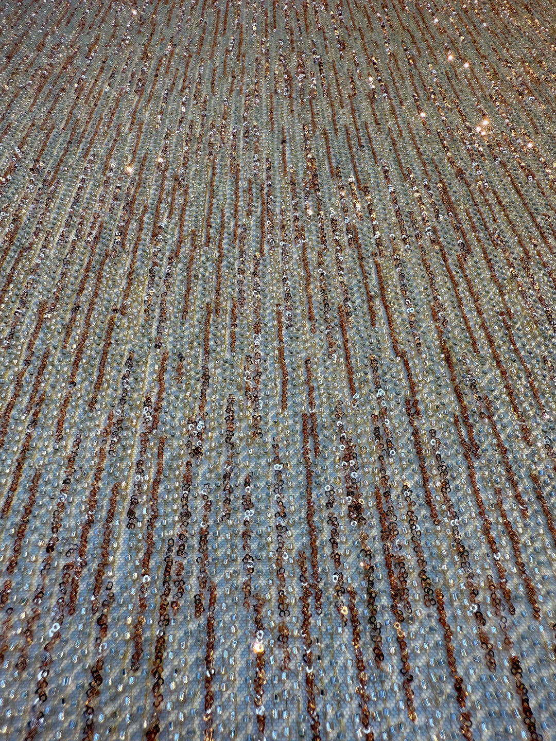 Brown Gold & Champagne Striped Sequin Beaded Fabric – Luxury Haute Couture Mesh (1 Piece = 2 Meter)
