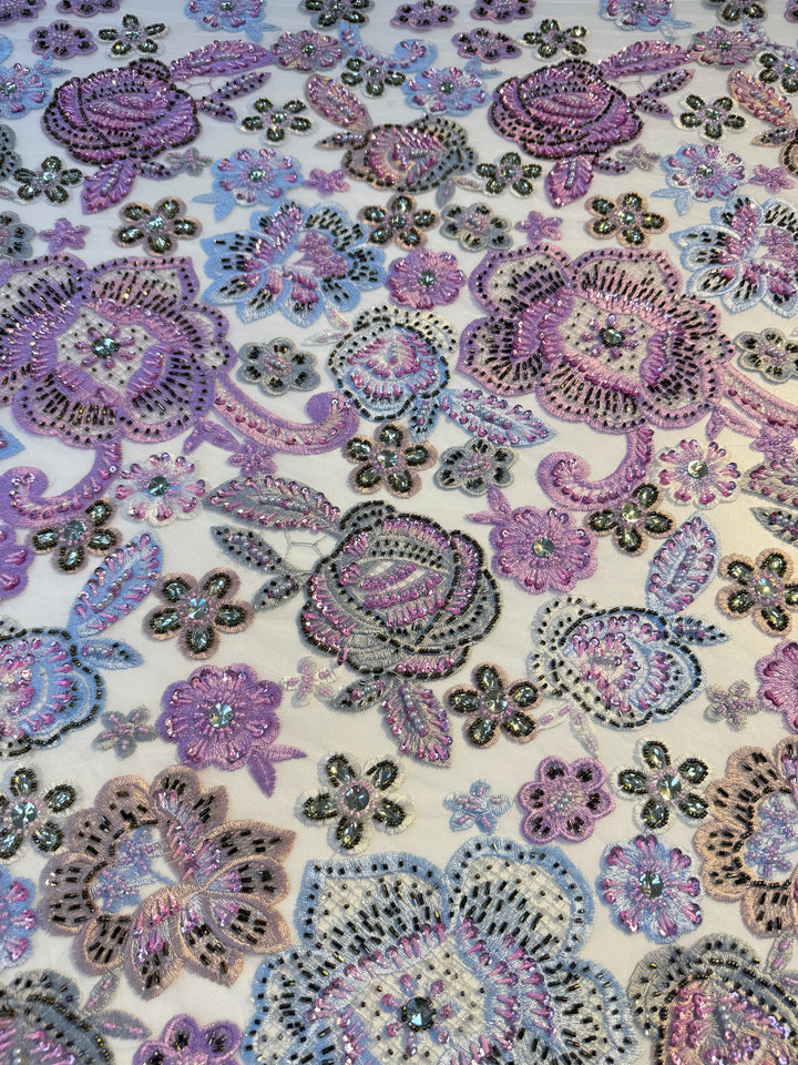 Luxury embroidered floral lace with 3D beadwork and sequins (1 Piece = 3 Meter)