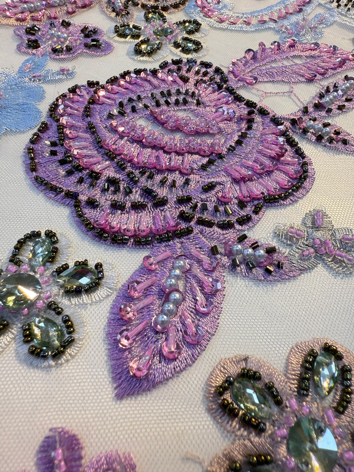 Luxury embroidered floral lace with 3D beadwork and sequins (1 Piece = 3 Meter)