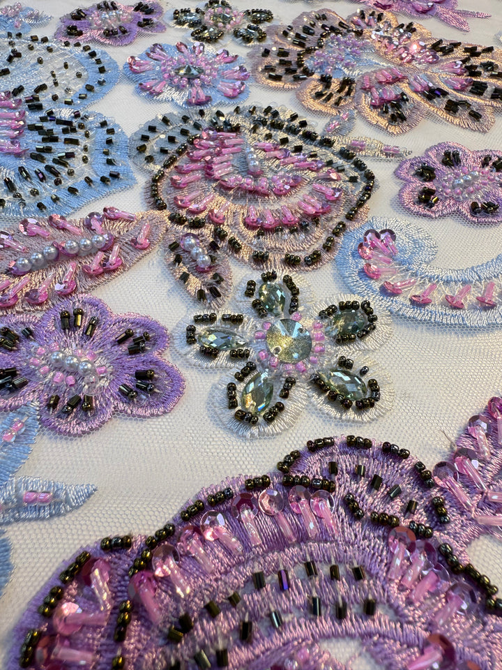 Luxury embroidered floral lace with 3D beadwork and sequins (1 Piece = 3 Meter)