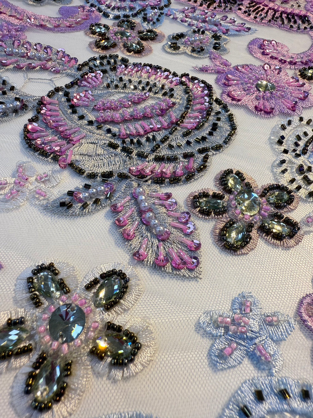 Luxury embroidered floral lace with 3D beadwork and sequins (1 Piece = 3 Meter)