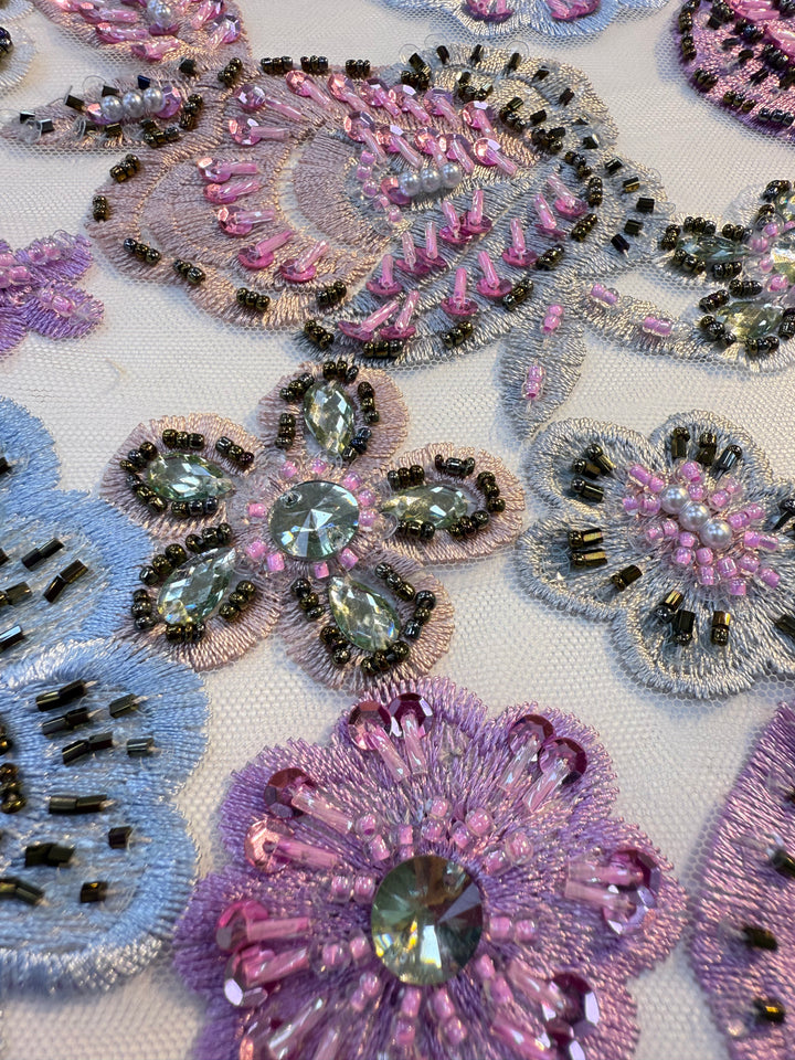 Luxury embroidered floral lace with 3D beadwork and sequins (1 Piece = 3 Meter)