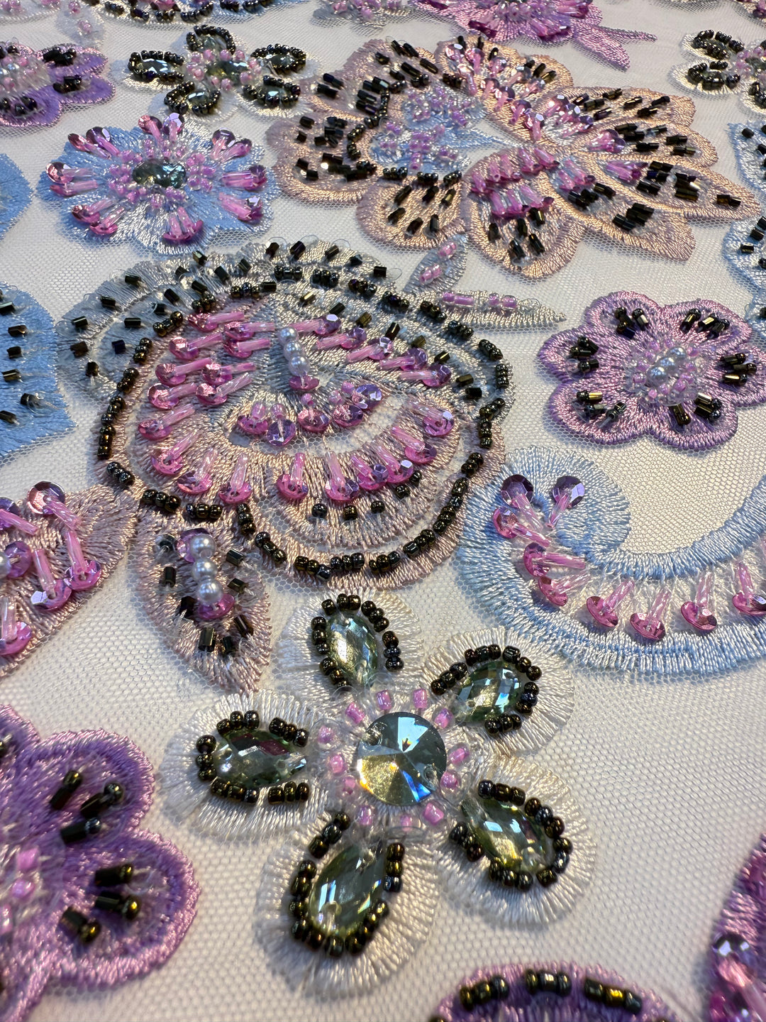 Luxury embroidered floral lace with 3D beadwork and sequins (1 Piece = 3 Meter)