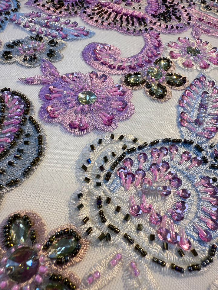 Luxury embroidered floral lace with 3D beadwork and sequins (1 Piece = 3 Meter)