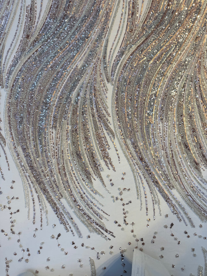Luxury Multicolor Sequin & Beaded Waves Embroidery Fabric – Couture Evening Wear