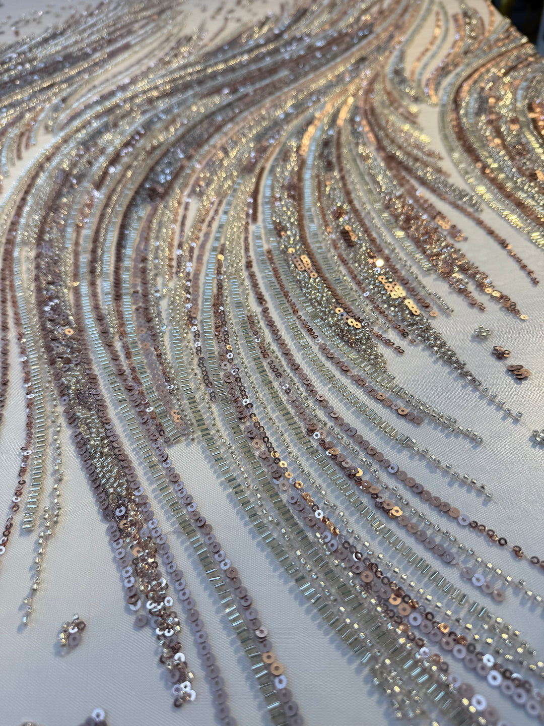 Luxury Multicolor Sequin & Beaded Waves Embroidery Fabric – Couture Evening Wear