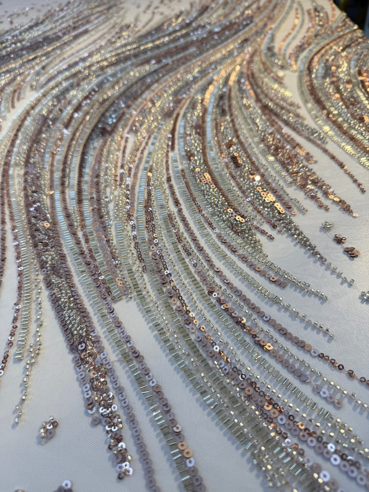 Luxury Multicolor Sequin & Beaded Waves Embroidery Fabric – Couture Evening Wear