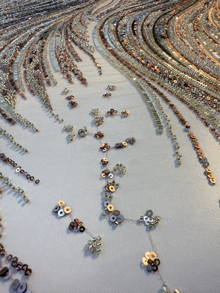 Luxury Multicolor Sequin & Beaded Waves Embroidery Fabric – Couture Evening Wear